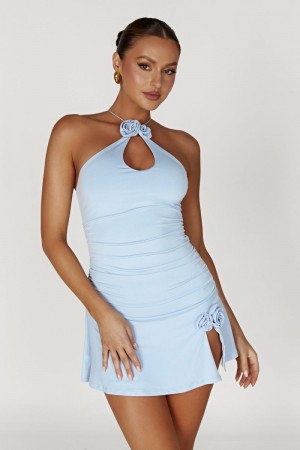 Women's Meshki Adeline Rose Halter Mini Dress Blue Australia | Q3W-7830