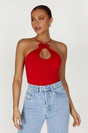 Women's Meshki Adeline Rose Halter Tops Red Australia | T3T-0980