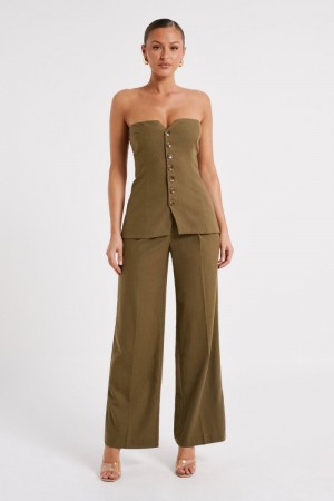 Women's Meshki Adina Linen Pants Olive Australia | J3E-6856