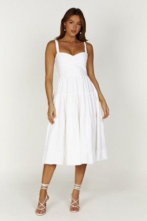 Women's Meshki Adriana Linen Midi Dress White Australia | U0O-1734