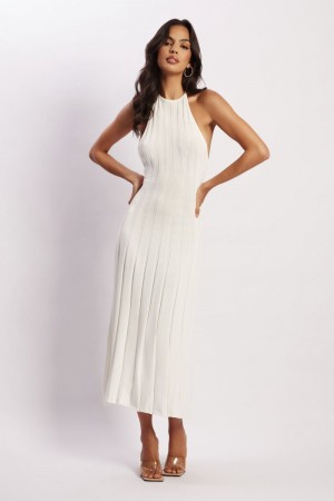 Women's Meshki Adrienne Halter Neck Midi Dress White Australia | V0L-3935