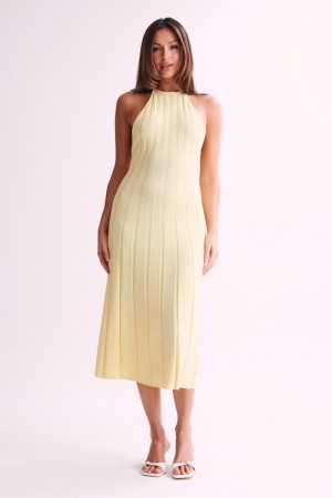 Women's Meshki Adrienne Halter Neck Midi Dress Lemon Australia | N8G-8923