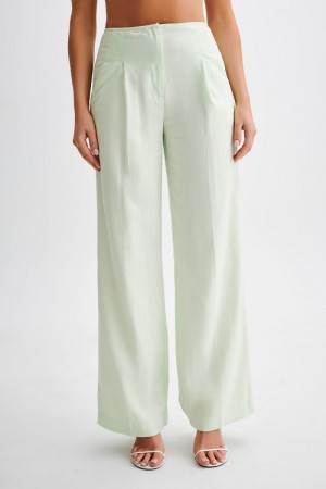 Women's Meshki Adrina Straight Leg Linen Pants Mint Australia | C6Y-9406