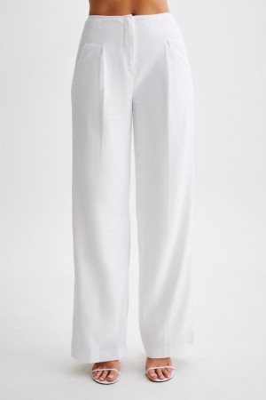 Women's Meshki Adrina Straight Leg Linen Pants White Australia | D5T-7807