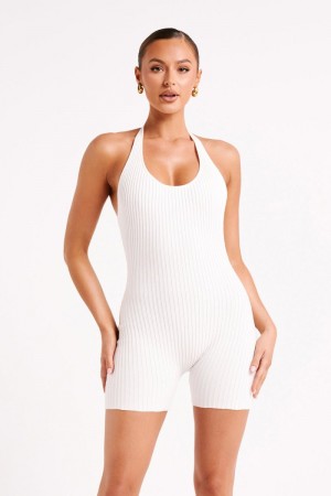 Women's Meshki Aitana Halter Neck Knit Playsuit White Australia | R6K-6810