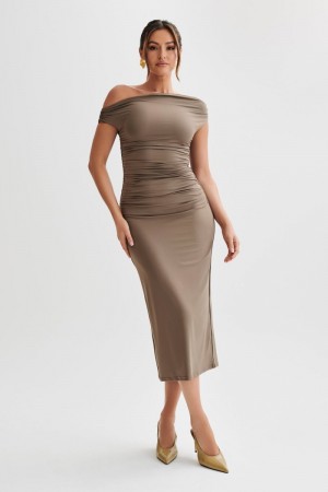 Women's Meshki Alayna Recycled Nylon Midi Dress Chocolate Australia | S1M-0476