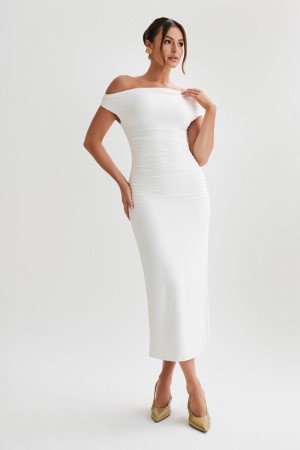 Women's Meshki Alayna Recycled Nylon Midi Dress White Australia | X8H-4095