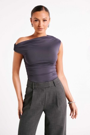 Women's Meshki Alayna Recycled Nylon Ruched Tops Deep Grey Australia | O6R-2287