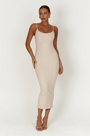 Women's Meshki Alexis Ribbed Cami Midi Dress Cream Australia | H1T-7656