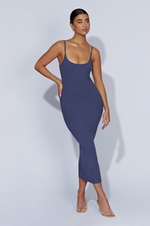 Women's Meshki Alexis Ribbed Cami Midi Dress Navy Australia | M7Q-6608