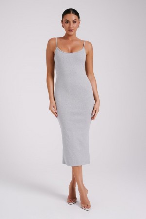 Women's Meshki Alexis Ribbed Cami Midi Dress Grey Australia | B9J-9531