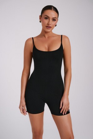 Women's Meshki Alexis Ribbed Cami Playsuit Black Australia | M6U-8040