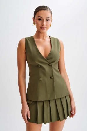 Women's Meshki Amelie Suiting Longline Wrap Tops Olive Australia | W1Q-9239