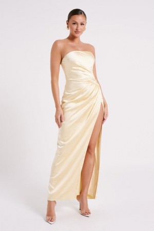 Women's Meshki Aminah Draped Strapless Maxi Dress Light Yellow Australia | C5R-1700