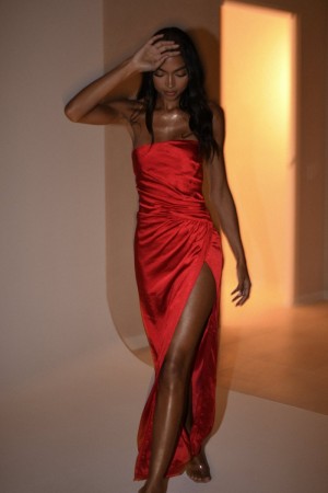 Women's Meshki Aminah Draped Strapless Maxi Dress Red Australia | N5S-0406