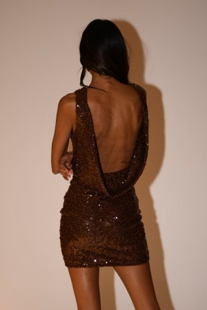 Women's Meshki Anastasia Sequin Mini Dress Chocolate Australia | S5C-8551