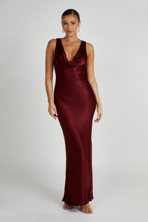 Women's Meshki Angelique Satin Cowl Back Maxi Dress Burgundy Australia | K3M-2993