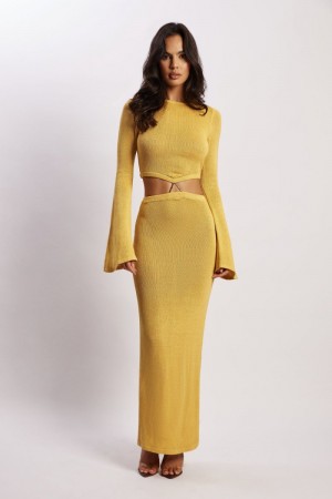 Women's Meshki Anna Flare Sleeve Knit Midi Dress Yellow Australia | I0E-5571