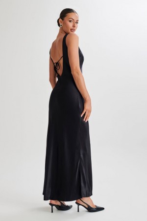 Women's Meshki Annalise Satin Tie Maxi Dress Black Australia | H5Y-4364