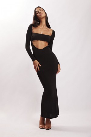 Women's Meshki Ashleigh Cut Out Bandeau Maxi Dress Black Australia | N0V-4104