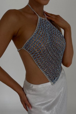 Women's Meshki Asteria Diamante Halter Tops Blue Australia | C9N-3219