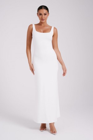 Women's Meshki Aubree Recycled Nylon Fishtail Maxi Dress White Australia | N7I-6529