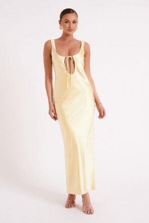 Women's Meshki Aubrie Keyhole Satin Maxi Dress Light Yellow Australia | M2C-9360