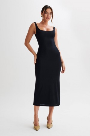 Women's Meshki Augustine Slinky Scoop Midi Dress Black Australia | T7U-8518