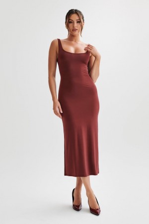 Women's Meshki Augustine Slinky Scoop Midi Dress Dark Red Australia | F9L-9957