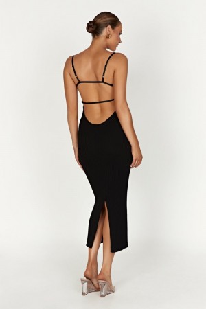 Women's Meshki Avalon Backless Knit Midi Dress Black Australia | F6W-9178