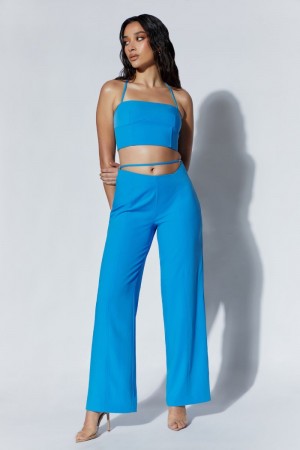 Women's Meshki Bahar Mid Rise Wide Leg Strap Pants Blue Australia | R7G-4730