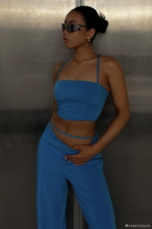 Women's Meshki Bahar Seam Line Crop Tops Blue Australia | V5Y-1883