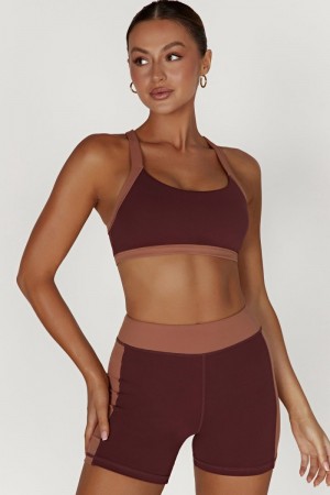 Women's Meshki Becca Two Tone Cropped Sports Bras Dark Red / Tan Australia | K2Z-6304