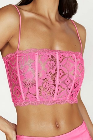 Women's Meshki Bellamy Scallop Lace Bodice Corset Pink Australia | J2F-7384