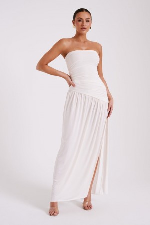 Women's Meshki Bex Strapless Slinky Split Maxi Dress White Australia | R6K-1262