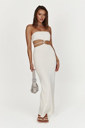 Women's Meshki Billie Strapless Maxi Dress Cream Australia | M6R-6245