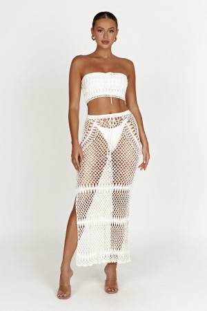 Women's Meshki Bonnie Crochet Maxi Skirts White Australia | H2B-3779