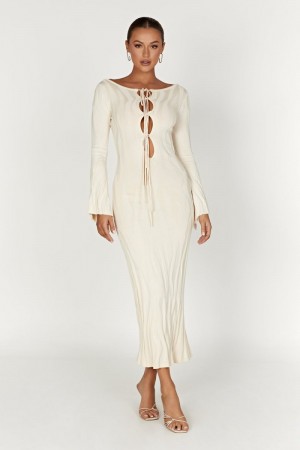 Women's Meshki Brinley Long Sleeve Knit Maxi Dress White Australia | I4B-6919