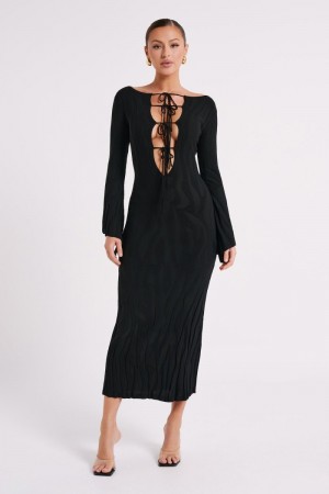 Women's Meshki Brinley Long Sleeve Knit Maxi Dress Black Australia | G7K-8062