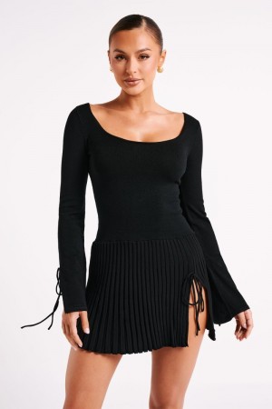 Women's Meshki Britney Long Sleeve Knit Mini Dress Black Australia | O9P-3156