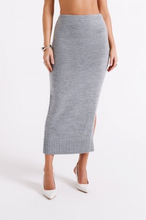 Women's Meshki Brittany Knit Midi Skirts Grey Australia | E2I-6254