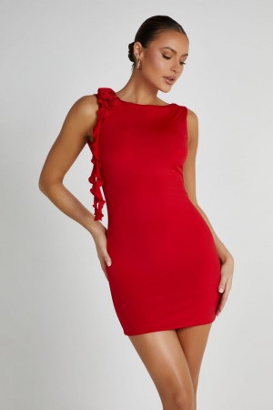 Women's Meshki Bronte Backless Rose Mini Dress Red Australia | L8D-0078