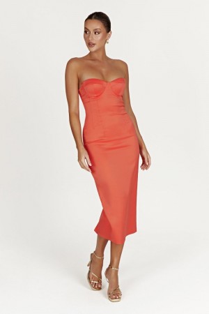 Women's Meshki Bryony Cupped Bodycon Midi Dress Coral Australia | E3R-4416