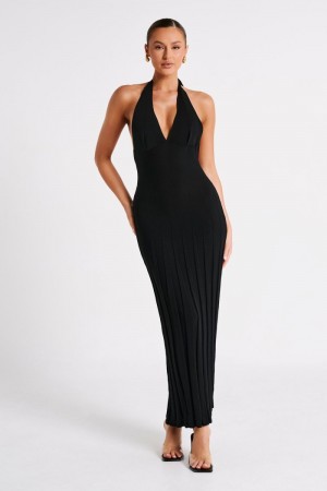 Women's Meshki Caity Ribbed Halter Maxi Dress Black Australia | Z0H-6650