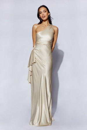 Women's Meshki Calliope One Shoulder Maxi Dress Beige Australia | N2K-8281