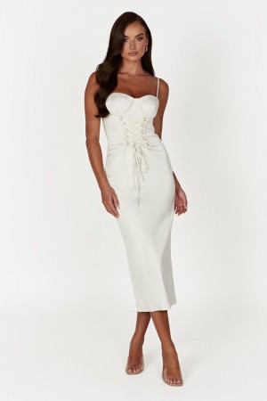 Women's Meshki Camelia Corset Midi Dress White Australia | V9H-8840