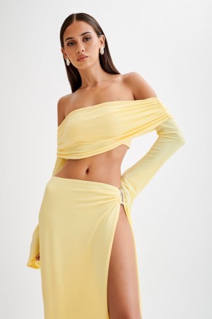 Women's Meshki Camryn Slinky Off Shoulder Crop Tops Yellow Australia | W3S-1631