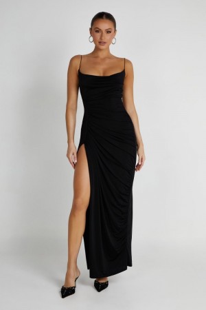 Women's Meshki Candice Ruched Maxi Dress Black Australia | N8Y-6887