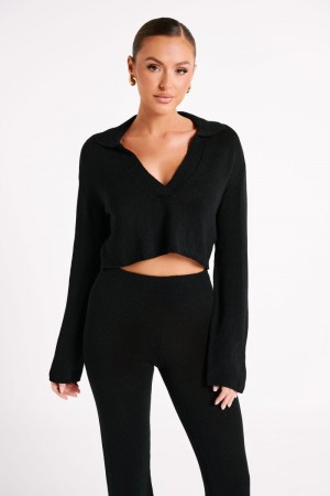 Women's Meshki Carlota Collared Knit Jumper Black Australia | B6Y-5787