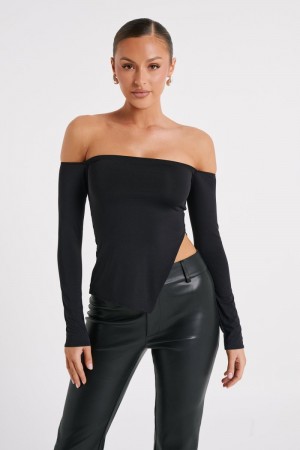 Women's Meshki Carmen Recycled Nylon Off Shoulder Tops Black Australia | U4L-0621